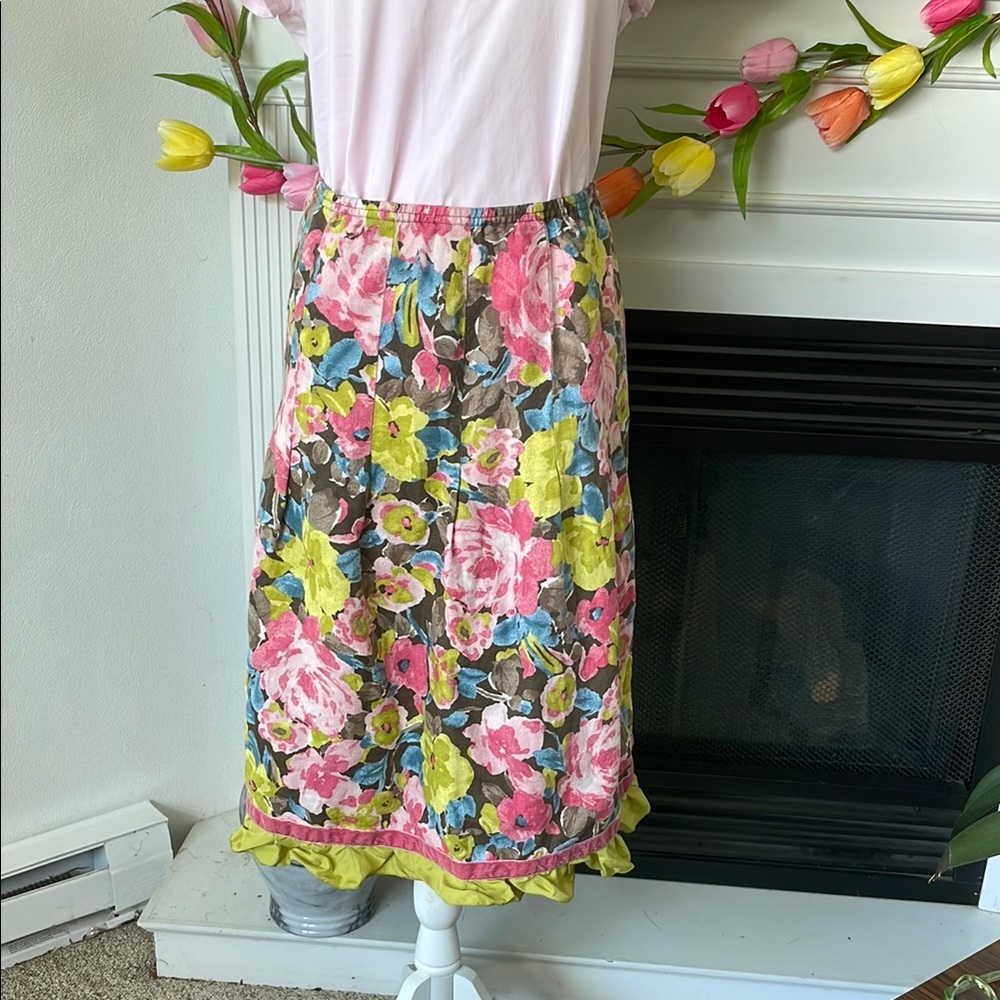 J. Jill Floral Midi Skirt in Pink, Yellow & Blue